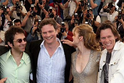 Atom Egoyan, Colin Firth, Rachel Blanchard y Kevin Bacon, durante la presentación en Cannes de  Where the truth lies .