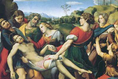 La obra de Rafael titulada  Deposizione  expuesta en la Galería Borghese en Roma.