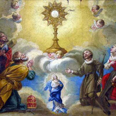 La policía retiró el pasado viernes de una casa de subastas el cuadro  Santos adorando el Santísimo Sacramento , atribuido a Goya porque 