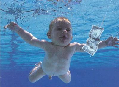 Carátula del disco 'Nervermind' de Nirvana, que convirtió al progagonista en el bebé desnudo más famoso del universo musical