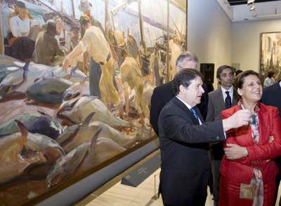 La consejera andaluza de Cultura, junto al director de Hispanic Society of America, Mitchell Codding, y el presidente de Bancaja, presentaron la exposición