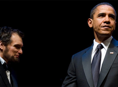 En la foto, con Richard Selby, actor que interpreta a Abraham Lincoln.