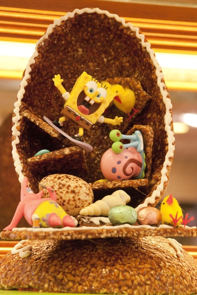 Bob Esponja en la pastelería Foix en Major de Sarrià en Barcelona.