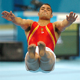 Deferr, en su ejercicio de suelo durante la final.