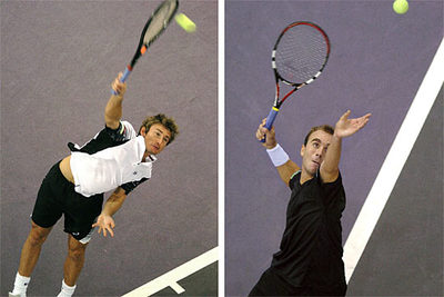 Ferrero y Horna (izq.), en dos momentos del partido de hoy.