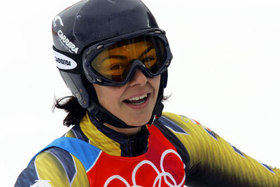 María José Rienda, durante la primera manga del gigante de esquí de los Juegos Olímpicos de Turín.