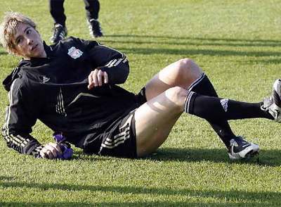 Fernando Torres, durante el entrenamiento de esta mañana