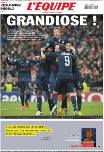 Portada del diario francés  L'Equipe .