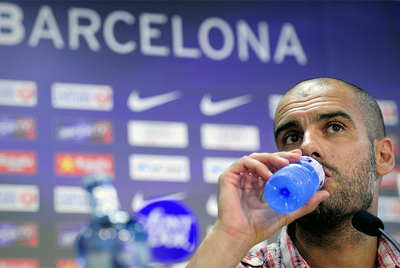 El entrenador del FC Barcelona, Pep Guardiola, durante rueda de prensa