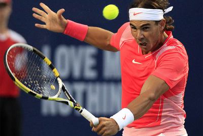 Nadal en un momento del partido en el que se ha clasificado para cuartos del Masters 1000 de Toronto.