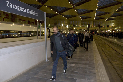 Guardiola, en la estación de Delicias de Zaragoza