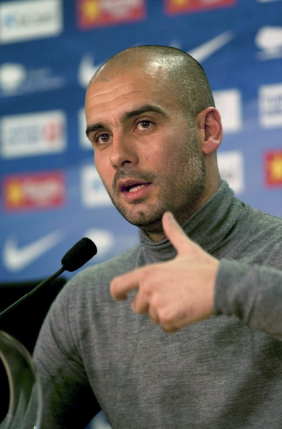 El entrenador del Barcelona, Pep Guardiola, durante la rueda de prensa.