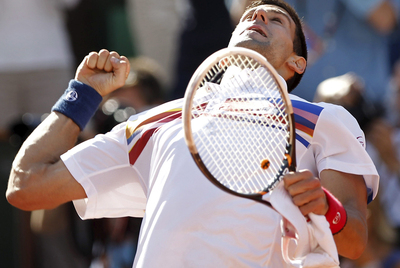 Djokovic celebra la victoria conseguida frente al francés Richard Gasquet