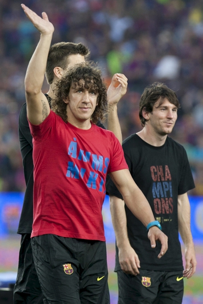 Carles Puyol durante la celebración por la consecución de la 'Champions' en el Camp Nou.