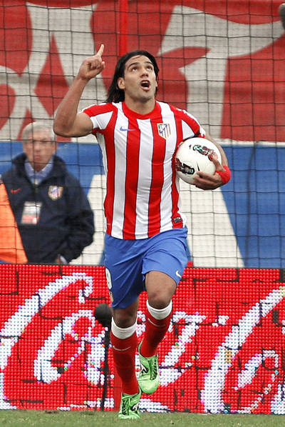 Falcao celebra su gol ante el Mallorca.