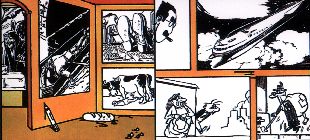 Composición de viñetas del tebeo español realizada por el dibujante Micharmut para las portadas de los tomos de   De la historieta y su uso, 1873-2000. 