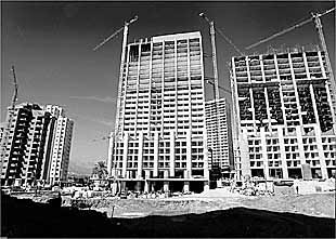 Edificios levantados en la partida de El Curt de Benidorm tras el cambio de propiedad. Al anterior propietario, Pedro Zaragoza, sólo se le permitía construir bungalós.