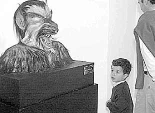 Un niño contempla una cabeza de hombre lobo ayer en Vitoria.