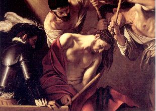  La coronación de espinas  (1602-1604), lienzo de Caravaggio en la exposición del Palazzo Giustiniani.