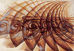  Velocitá in motocicletta , una de las obras de Giacomo Balla que se exponen en Roma.