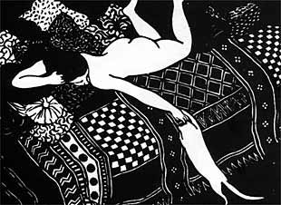    La paresse,  xilografía de Félix Vallotton que se exhibe en la exposición de grabados fauvistas en el Museo de Céret.