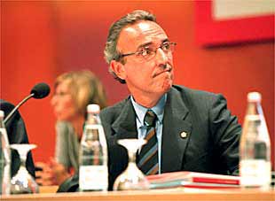El presidente del Barça, Joan Gaspart, durante la asamblea de ayer del club azulgrana.