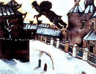 Detalle del cuadro  Estudio para Over Vitebsk,  pintado por Chagall en 1914 y robado del Museo Judío de Nueva York.