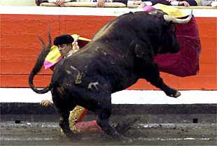 Rivera Ordóñez, durante un lance de capa a su segundo toro.