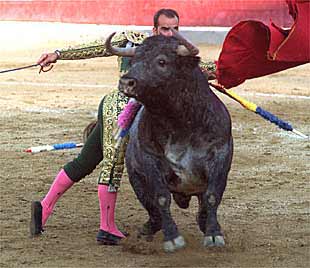 Un pase de pecho de Eduardo Flores, en su faena al segundo toro premiada con una oreja.
