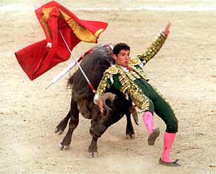 Jarocho sufre un percance sin consecuencias durante su faena de muleta al cuarto toro.
