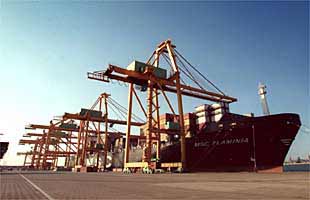 El buque con mayor capacidad de carga del mundo, el  MSC Flamina  (en la imagen), atracó ayer en el Puerto de Valencia.