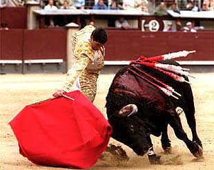 Un derechazo de Manuel Caballero a su primer toro.