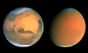 La misma cara de Marte, observada por el  Hubble,  en junio y en septiembre pasados.