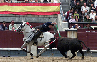 Andy Cartagena prende una banderilla en la suerte del violín en su primer toro.