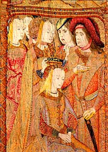 Detalle del tapiz  Coronación de la Virgen , obra de Pieter van Aelst (hacia el año 1502).