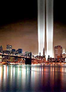 Recreación virtual del proyecto    Towers of light,  que podrá verse en diciembre en Nueva York.