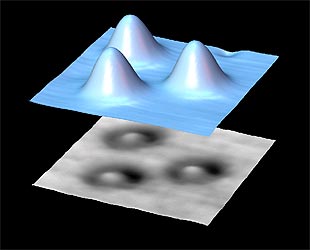 Imagen fotográfica de la conductancia de tres átomos de gadolinio.