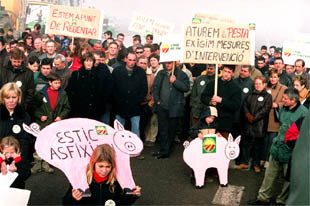 Los ganaderos cortan la carretera en Gurb