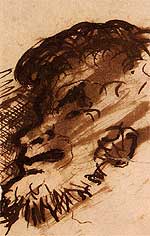 'Perfil mirando hacia la izquierda de un hombre barbudo', de Víctor Hugo.