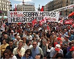 Manifestación unitaria sindical del pasado Primero de Mayo en la Puerta del Sol de Madrid.