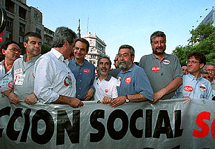 José Luis Rodríguez Zapatero, Gaspar Llamazares, Cándido Ménez y José María Fidalgo encabezan la manifestación celebrada en Madrid.
