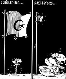 Caricatura del diario   Liberté   que evoca la evolución de Argelia en estos 40 años.