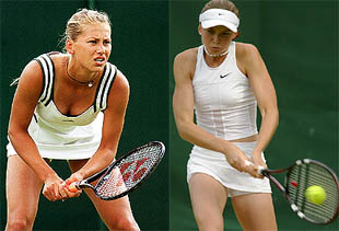 Kurnikova, a la izquierda, en un partido del torneo de Wimbledon de 1999; y Daniela Hantuchova, en la edición de este año.