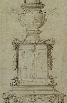 Dibujo de un candelabro atribuido a Miguel Ángel.