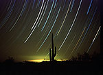 Lluvia de estrellas en el desierto de Arizona, al fondo se distingue la contaminación lumínica de Phoenix.