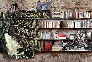 Reproducción de uno de los cuadros de Miquel Barceló relacionados con los libros y sus bibliotecas.