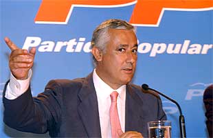 El ministro de Administraciones Públicas, Javier Arenas, durante la conferencia de prensa de ayer.