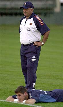 Iñaki Sáez y Casillas, en un momento del entrenamiento de ayer.
