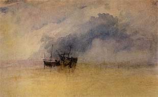    Barcos encallados en el arenal , hacia 1830, una de las acuarelas de la exposición de Turner.