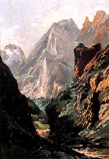 El cuadro  La canal de Mancorbo en los Picos de Europa , pintado por Carlos de Haes en 1874 (colección particular).